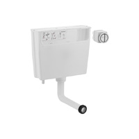 Low height dual flush furniture cistern suitable for installations as low as 790mm from finished floor. Supplied with dual flush pneumatic button. Bottom water connection.