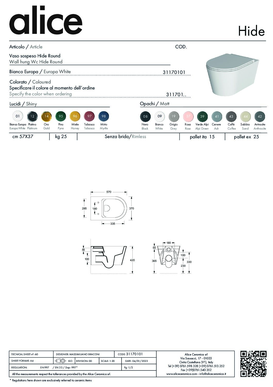 WC HIDE ROUND  WALL HUNG