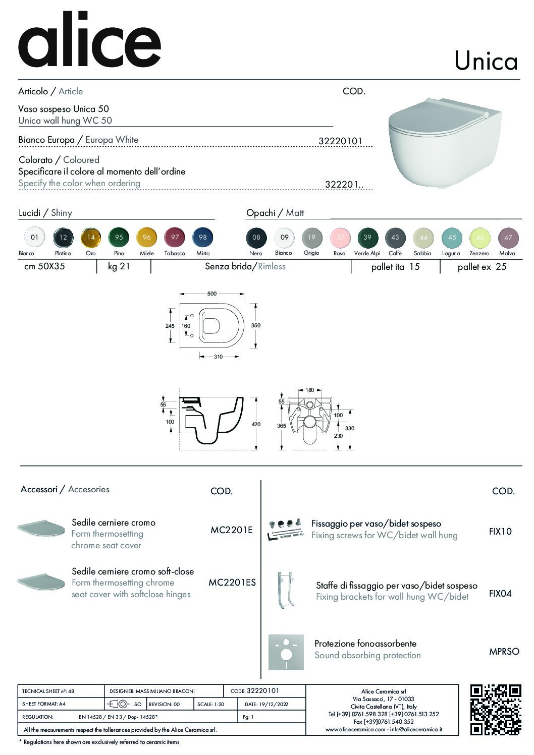 WC UNICA 50 WALL HUNG