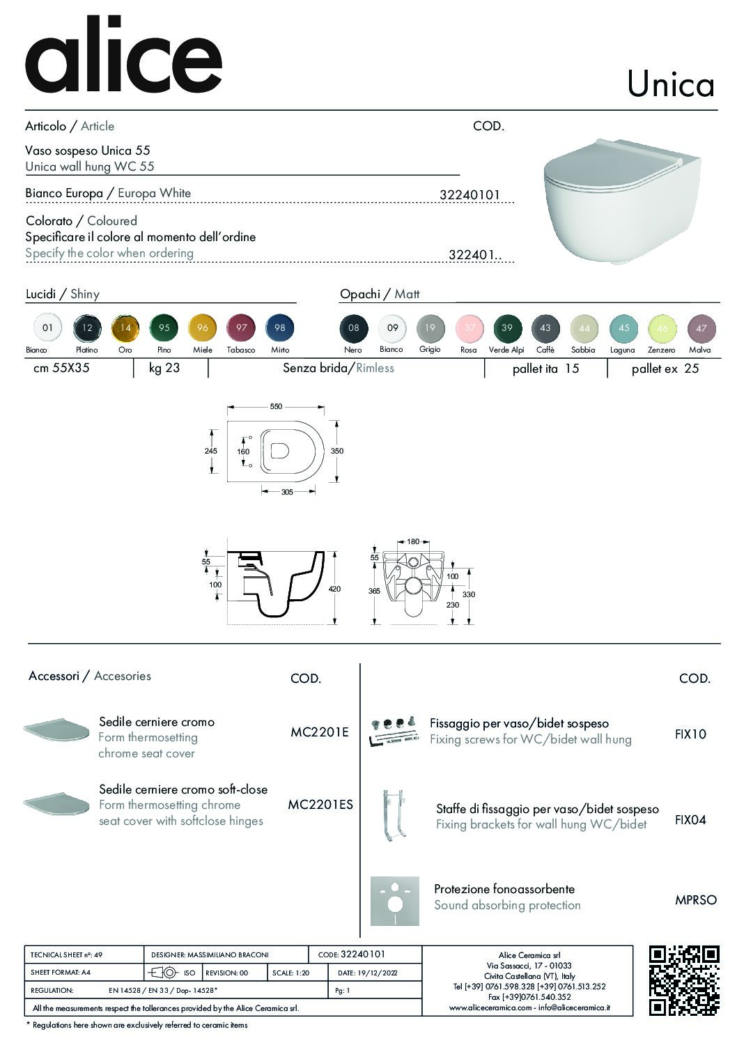 WC UNICA 55 WALL HUNG