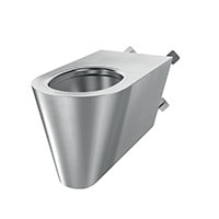 Wall-hung WC pan, cross wall installation for service ducts, 700mm elongated pan for improved comfort for people with reduced mobility, 304 stainless steel, satin finish, lightweight: 16.5kg