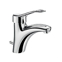 Mechanical basin mixer H. 85mm L. 135mm with ergonomic pop-up waste 1 1/4″ and sculptured control lever.