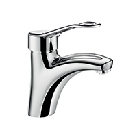 Pressure-balancing (EP) basin mixer H. 85mm L. 135mm without pop-up waste with sculptured control lever.