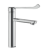 Mechanical basin mixer with fixed spout H. 160mm L. 160mm with Hygiene control lever L. 215mm.
