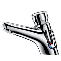 Deck-mounted time flow basin mixer