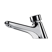 Deck-mounted time flow basin tap