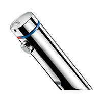 Deck-mounted single control time flow basin mixer