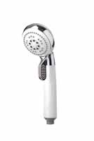 Chrome 4 function shower handset operated by large lever. Tactile rubber handle for easier gripping. Head has rub clean nozzles for easy maintenance. ECO function reduces water by up to 50%.