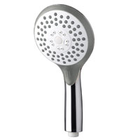 Chrome 3 function shower head operated by a Large Push Button with ECO function to reduce water usage up to 50%. Rub clean nozzles for easy maintenance and compatible with most showers.