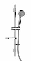 Chrome 3 function handset with Flexi-Fit riser rail. Rub clean nozzles for easy maintenance and riser rail offers easy installation. ECO feature offers up to 50% water saving.