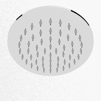 Ultra Flat Round Showerhead 200mm, Soft Edge. Rub clean nozzles for easy maintenance. A 1/2 inch BSP connection that is compatible with most shower arms.