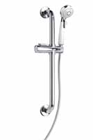 Chrome 4 function shower set operated by large lever. Tactile rubber handle for easier gripping. Head has rub clean nozzles for easy maintenance. ECO function reduces water by up to 50%.