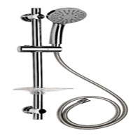 Chrome 4 function shower set with ECO function to reduce water usage up to 50%. Rub clean nozzles for easy maintenance and compatible with most showers.