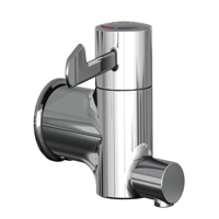 Manual wall mounted Healthcare mixer tap. Simple isolation for quick and easy servicing. Easy to access in-line filter and thermostatic mixing valve.