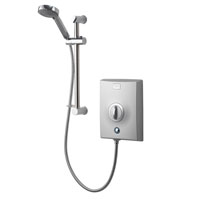 8.5kW shower. Including Over Temperature Protection, tactile start/stop push button and delayed shutdown.