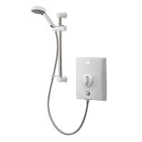 8.5kW shower. Including Over Temperature Protection, tactile start/stop push button and delayed shutdown.