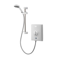 9.5kW shower. Including Over Temperature Protection, tactile start/stop push button and delayed shutdown.