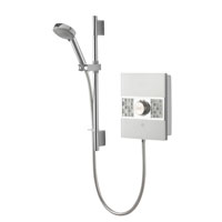 9.5kW shower with white glass fascia. Sensory illuminated start/stop touch control. Harmony Electric head with 5 spray settings.