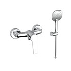 SHOWER MIXER WITH SHOWER EQUIPMENT AND FLOW RESTRICTOR