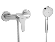 SHOWER MIXER WITH SHOWER EQUIPMENT AND FLOW RESTRICTOR