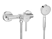 SHOWER MIXER WITH SHOWER EQUIPMENT AND FLOW RESTRICTOR