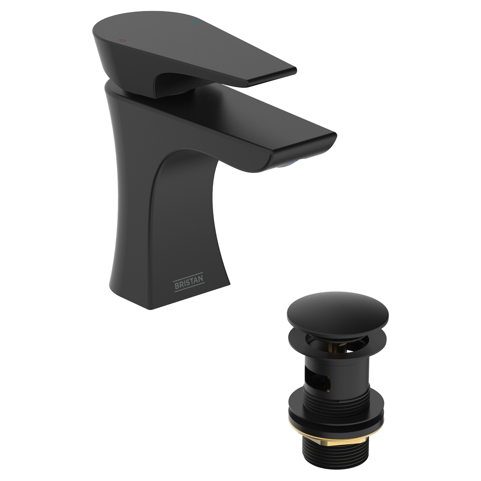Hourglass Basin Mixer Tap with Clicker Waste Black
