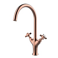 Two-handled sink mixer with aerator, swivel tube spout and flexible hoses 3/8″ >350mm.