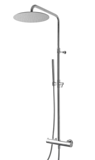 Wall-mtd. thermostatic shower set with anti-limescale hand-shower and shower head