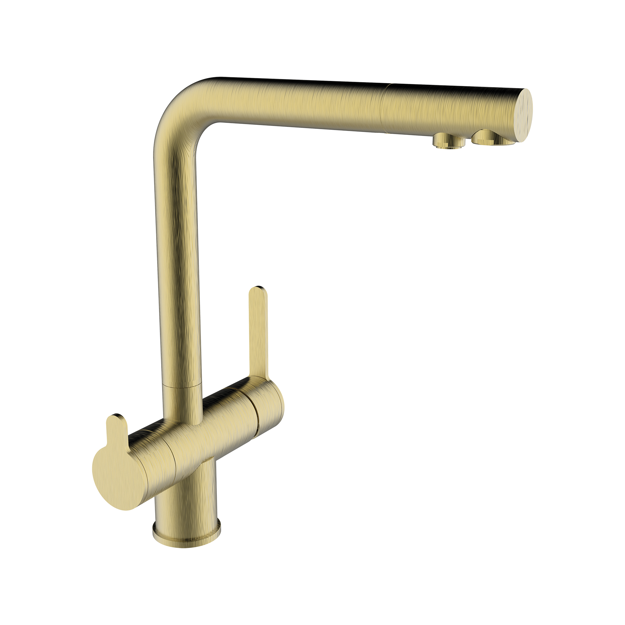 3-way sink for water treatment equipment with 2 water outlets, pull-out, swivel spout and flexible hoses 3/8″ >350mm.