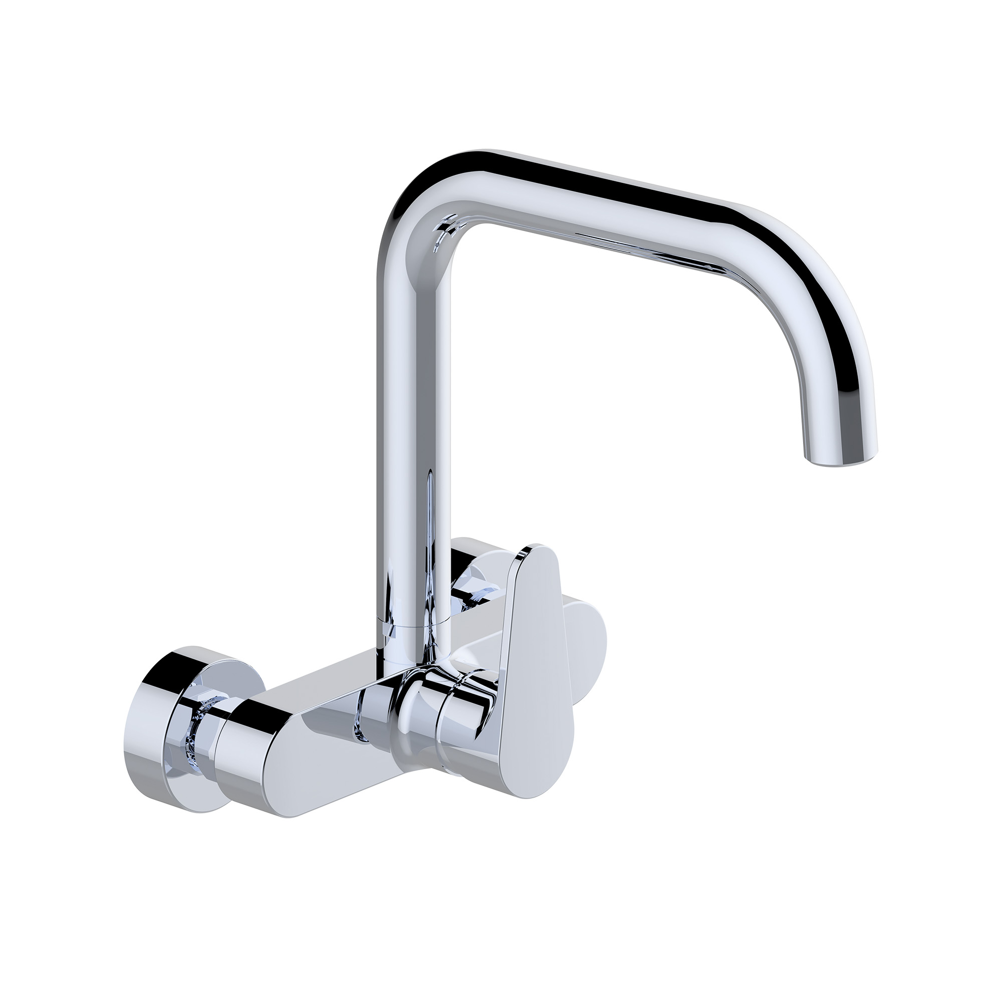 Wall-mounted single-lever sink mixer with aerator and swivel spout.