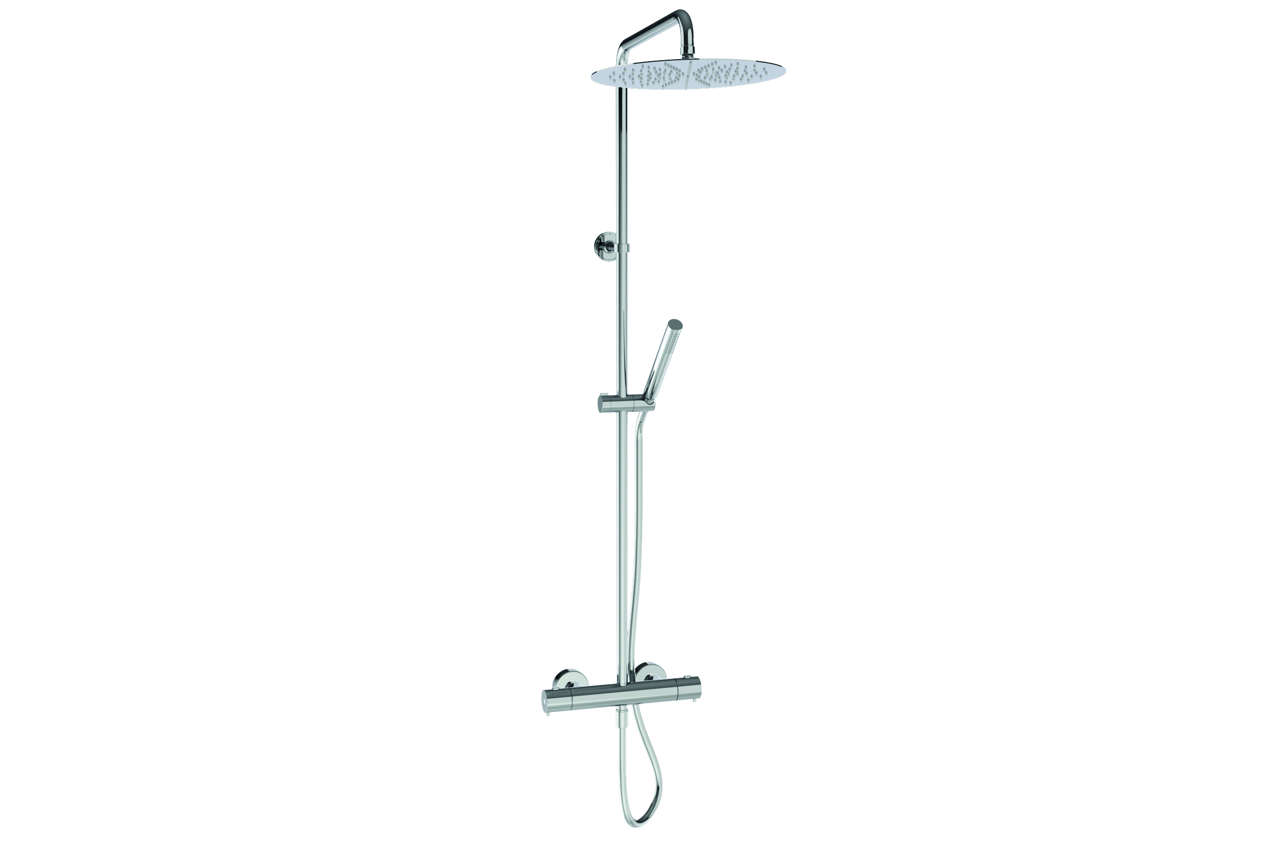 Single-control wall-mounted exposed shower column, with thermostatic mixing, 2-outlet diverter, Ø 300 mm SANDWICH SPECIAL, anti-scale rain effect showerhead, swivel arm