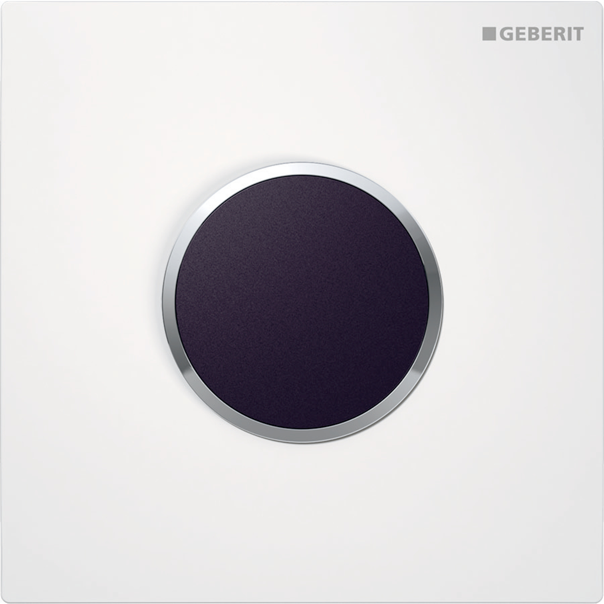 Geberit urinal flush control with electronic flush actuation, mains operation, Type 10 cover plate, round: Plate: white alpine / Glossy, Design ring/-s: chrome / Glossy