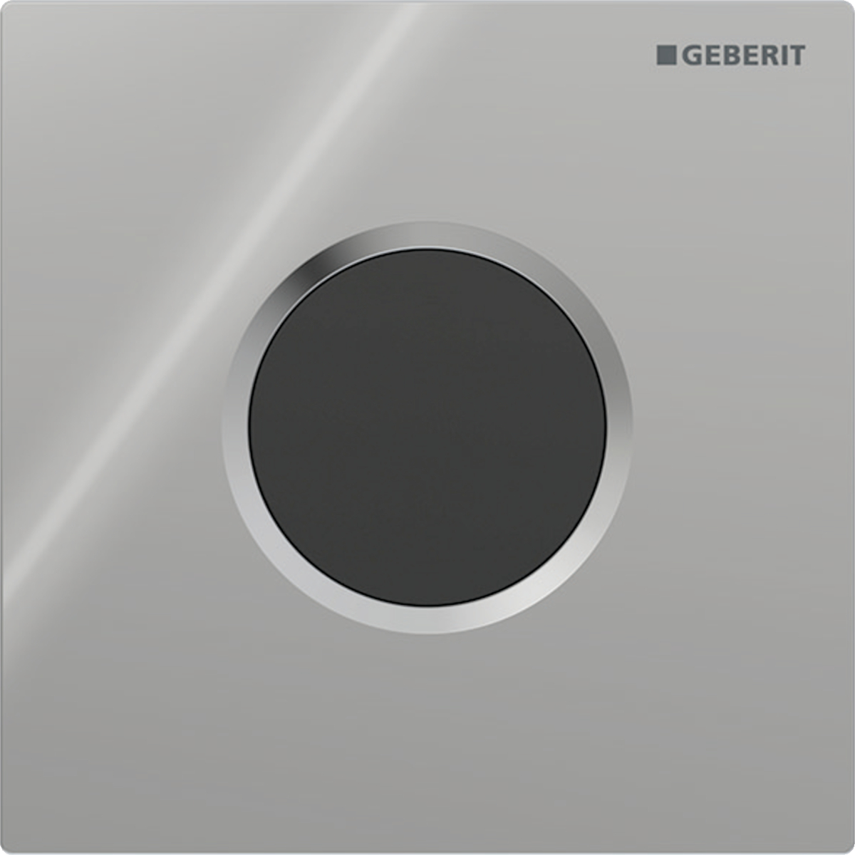 Geberit urinal flush control with electronic flush actuation, battery operation, Type 01 cover plate, round: Plate: chrome / Glossy
