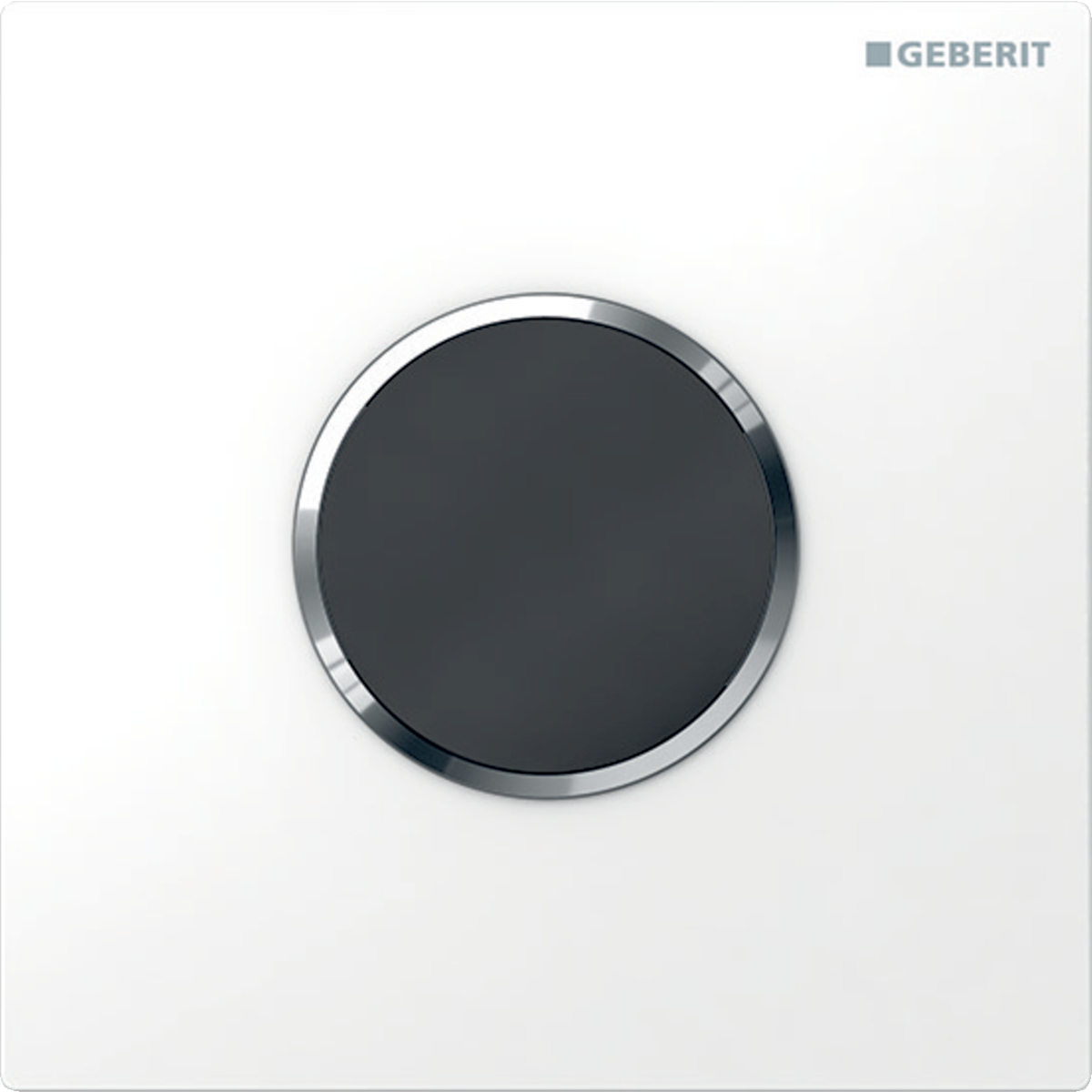 Geberit urinal flush control with electronic flush actuation, battery operation, Type 10 cover plate, round: Plate: white alpine / Glossy, Design ring/-s: chrome / Glossy
