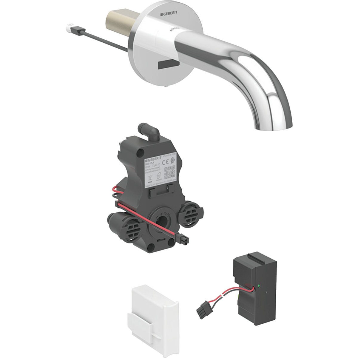 Geberit Piave washbasin tap, wall-mounted, mains operation, for concealed function box: chrome / Glossy, L=17cm, Mixer=with mixer