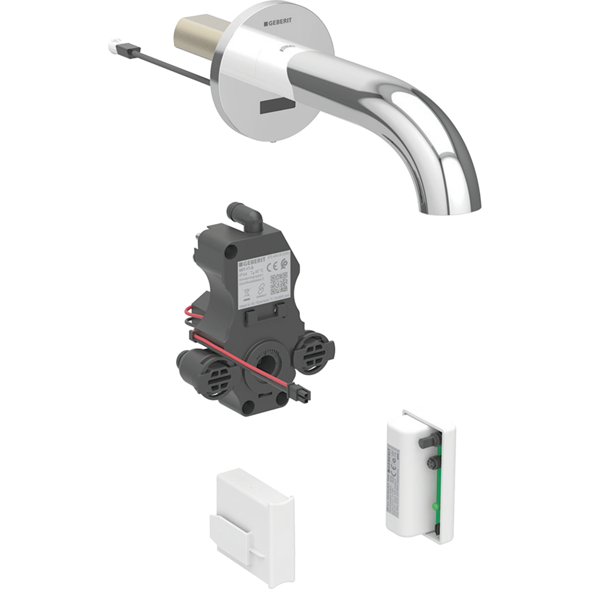 Geberit Piave washbasin tap, wall-mounted, generator operation, for concealed function box: chrome / Glossy, L=17cm, Mixer=without mixer