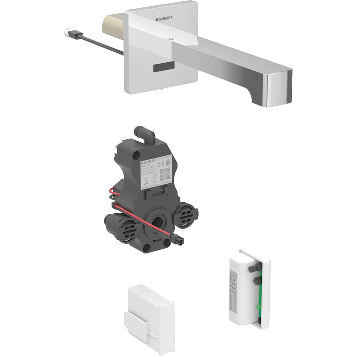 Geberit Brenta washbasin tap, wall-mounted, generator operation, for concealed function box: chrome / Glossy, L=17cm, Mixer=without mixer