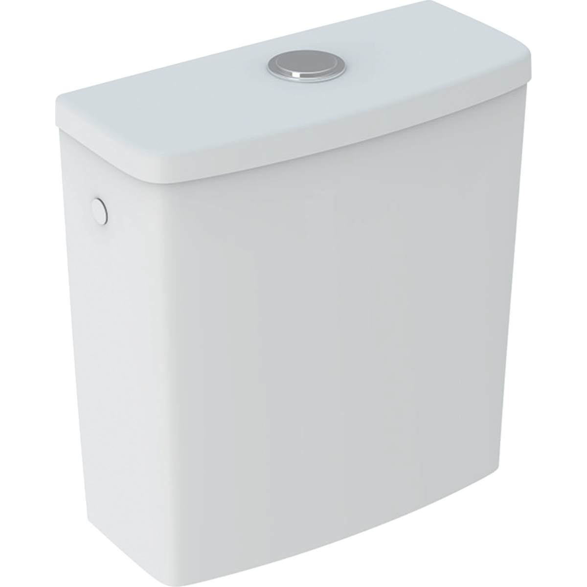 Geberit Renova exposed cistern, close-coupled, square design, dual flush, lateral water supply connection: white / KeraTect