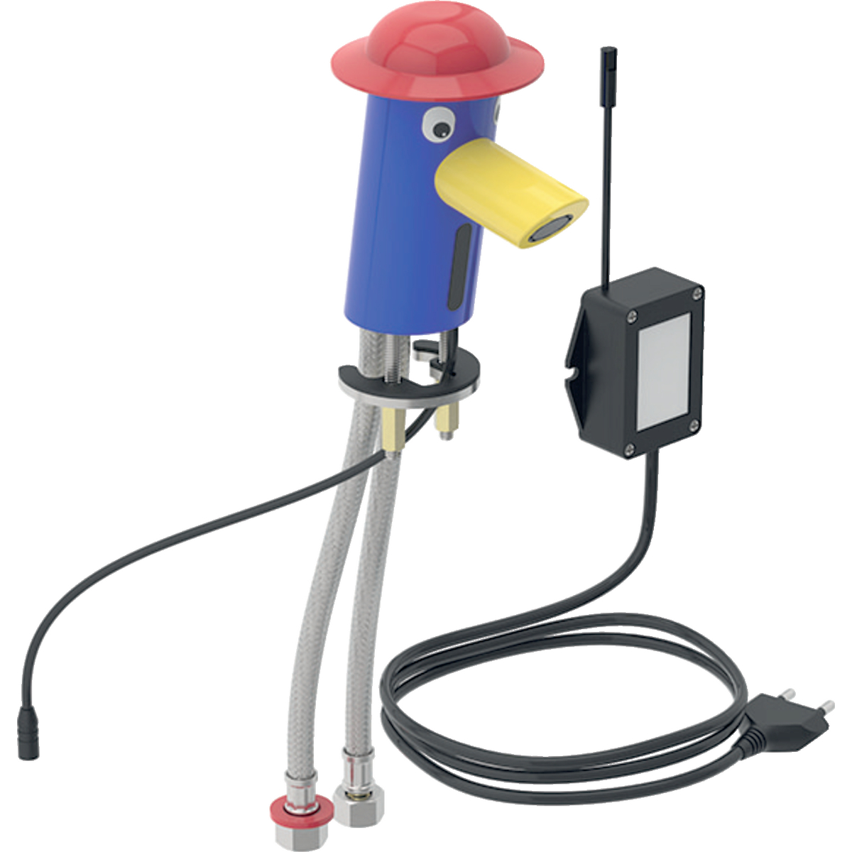 Geberit Bambini washbasin tap, mains operation, multicolour: Mixer=with mixer, Body: ultramarine blue / Powder-coated, Hat: carmine red, Spout: rapeseed yellow / Powder-coated
