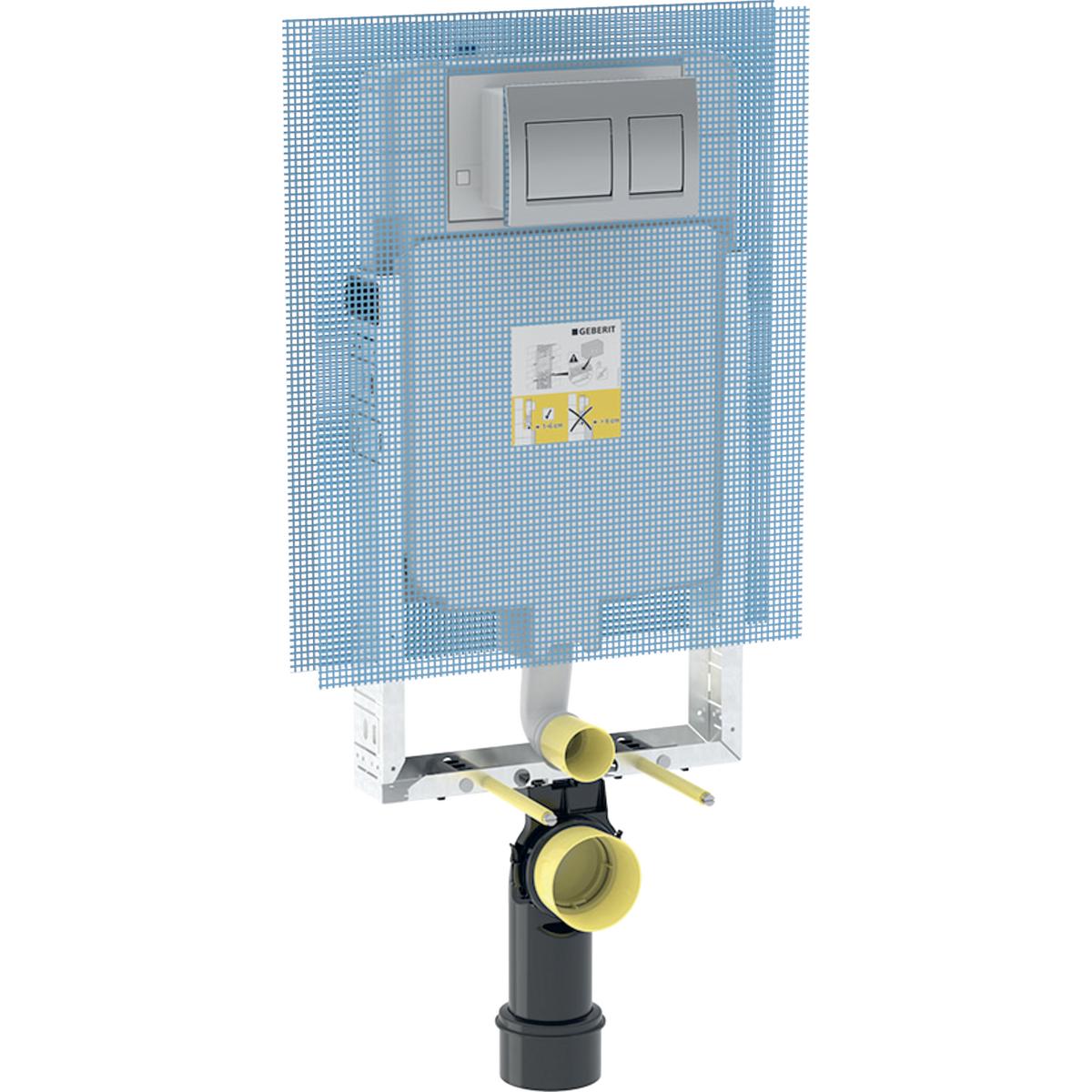 Geberit Kombifix element for wall-hung WC, 109 cm, with Alpha concealed cistern 8 cm, Alpha25 actuator plate, square: chrome, glossy