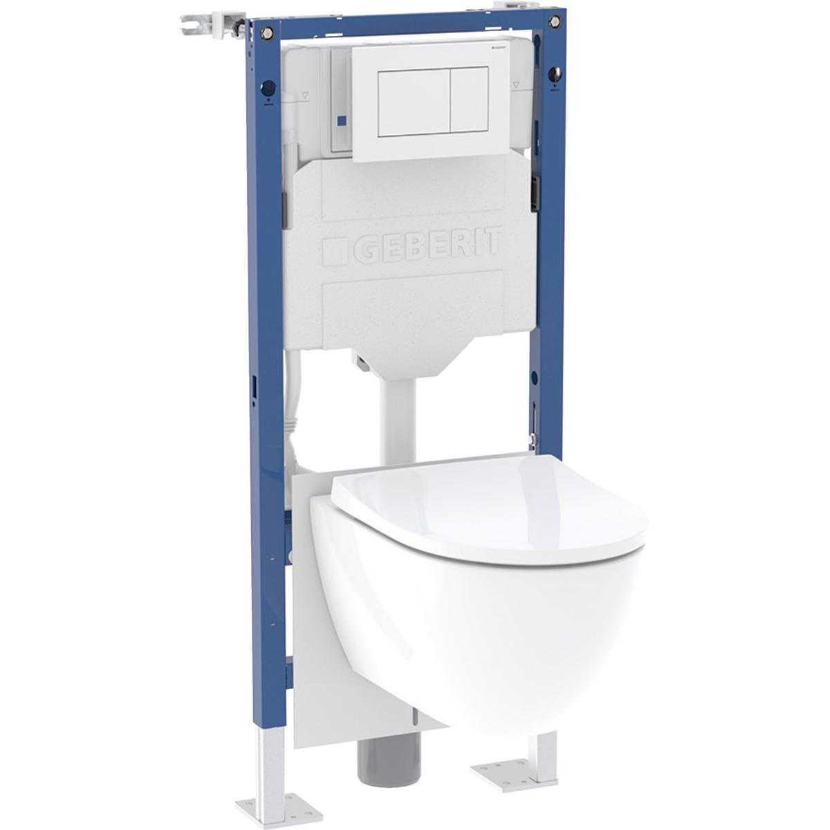 Geberit Duofix Citea set of element for wall-hung WC, 112 cm, with Sigma concealed cistern 12 cm, Sigma01 actuator plate, square, wall-hung WC, shrouded, TurboFlush