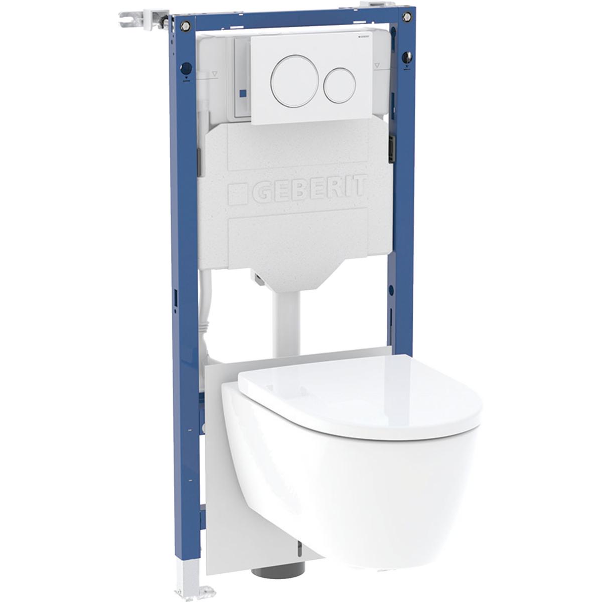 Geberit Duofix set of element for wall-hung WC, 112 cm, with Sigma concealed cistern 12 cm, Sigma20 actuator plate, round, iCon wall-hung WC, TurboFlush