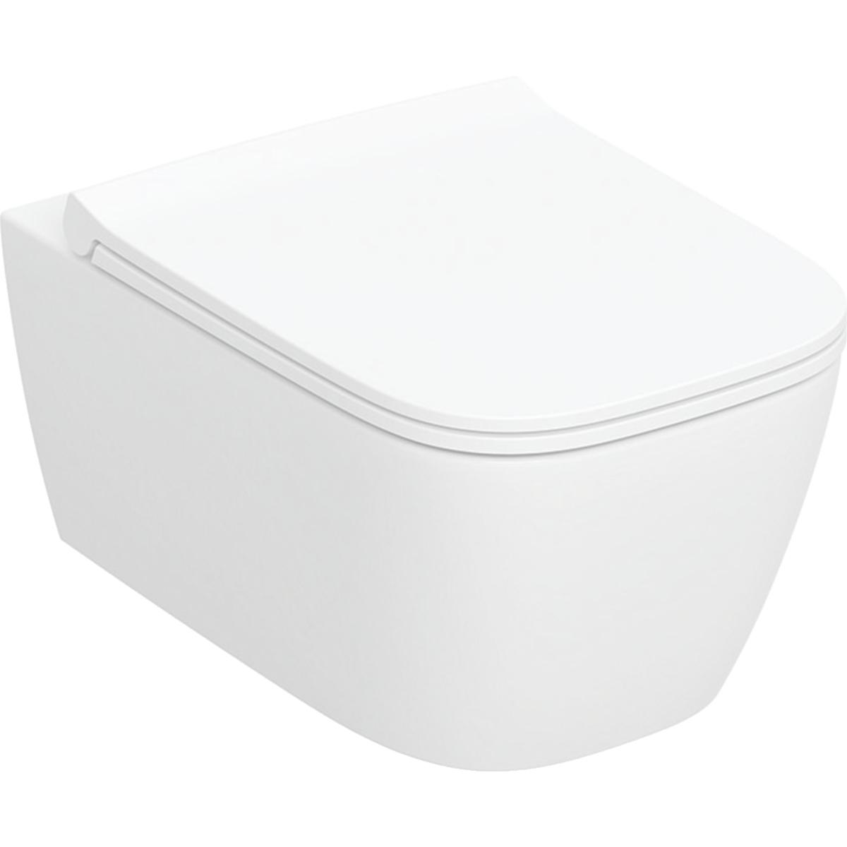 Geberit Smyle set of wall-hung WC, washdown, square, shrouded, TurboFlush, with WC seat, sandwich shape: white